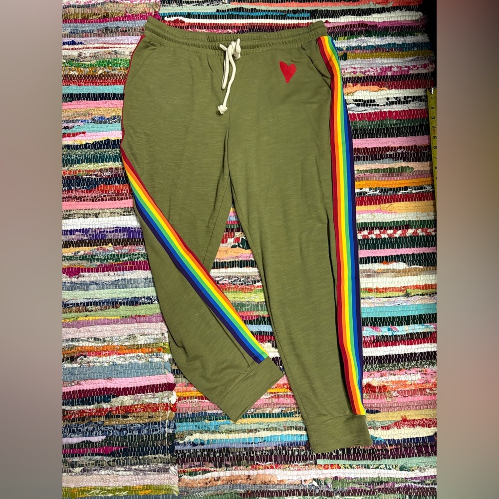 Olive Joggers with Colorful Stripes